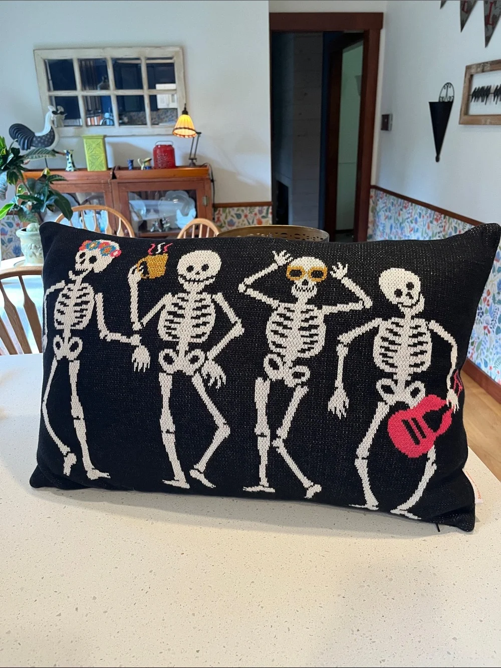 Black Skeleton Band Holiday Pillow - Festive Decorative Mr Accent